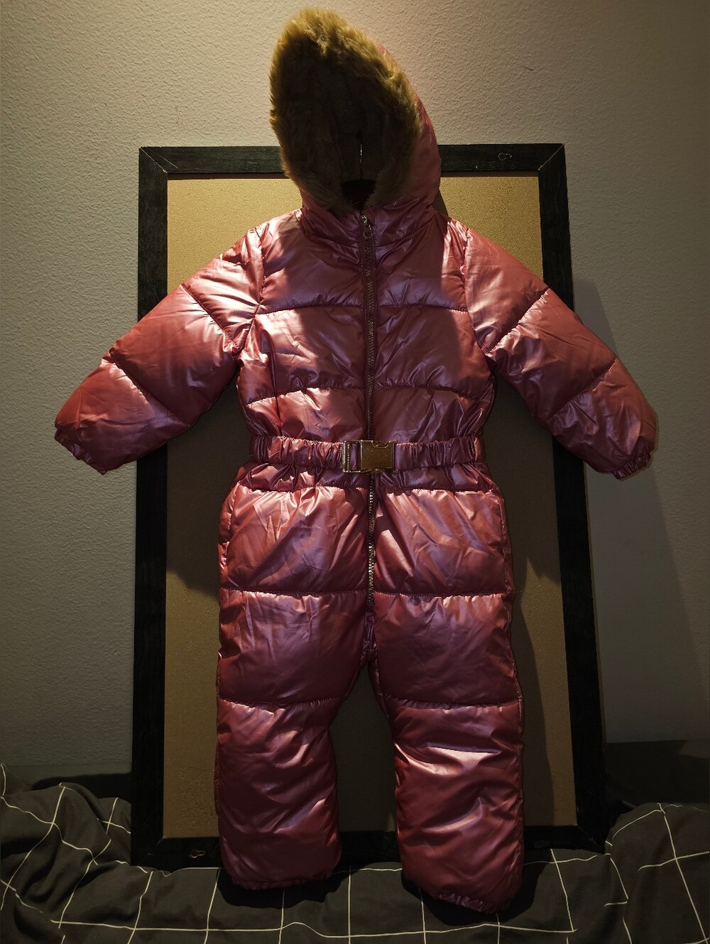 NWT Sinsay Baby Metallic Pink Snowsuit Girls 2T-3T Faux Fur Hood